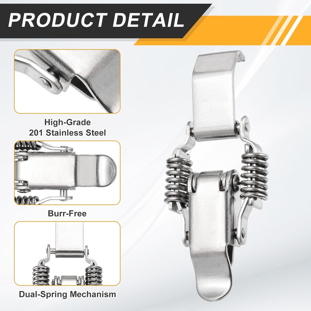 Stainless Steel Spring Loaded Toggle Latch with Long Hook, (S,Silver) (2 Pcs)