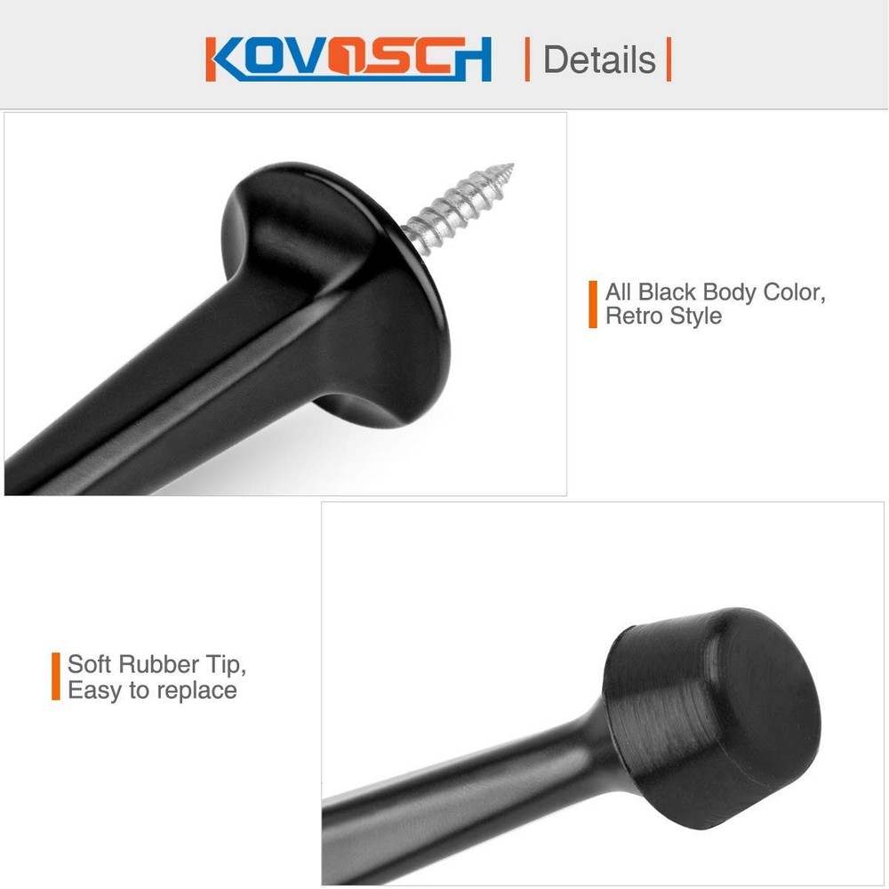 2 Pack Solid Rigid Door Stops Heavy Duty Wall Protector Soft Rubber Tips Black