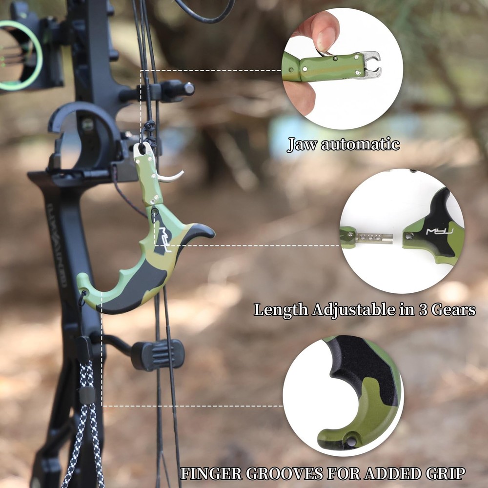 Archery Compound Bow Release Aids Trigger 4 Finger Caliper Jaw Rotation Black...