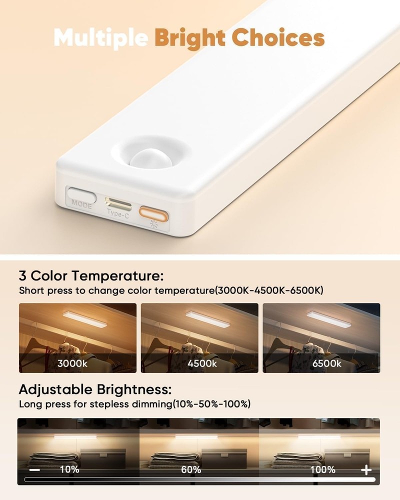 13inch Under Cabinet Lighting, 3 Color Temperatures Motion Sensor Light Indoor,