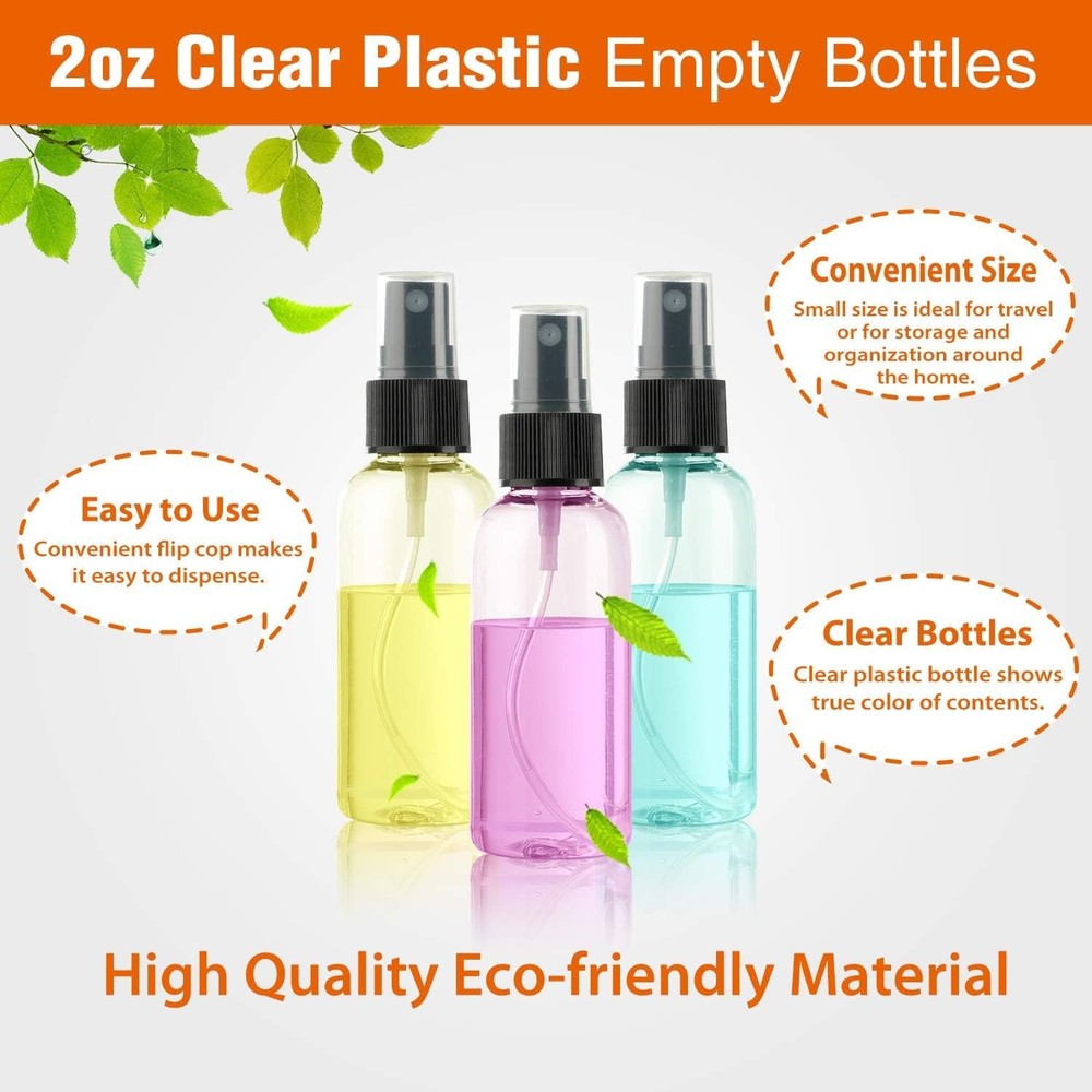 Clear Refillable Mini Spray Bottles - 2 oz Perfect for Travel & Essentials