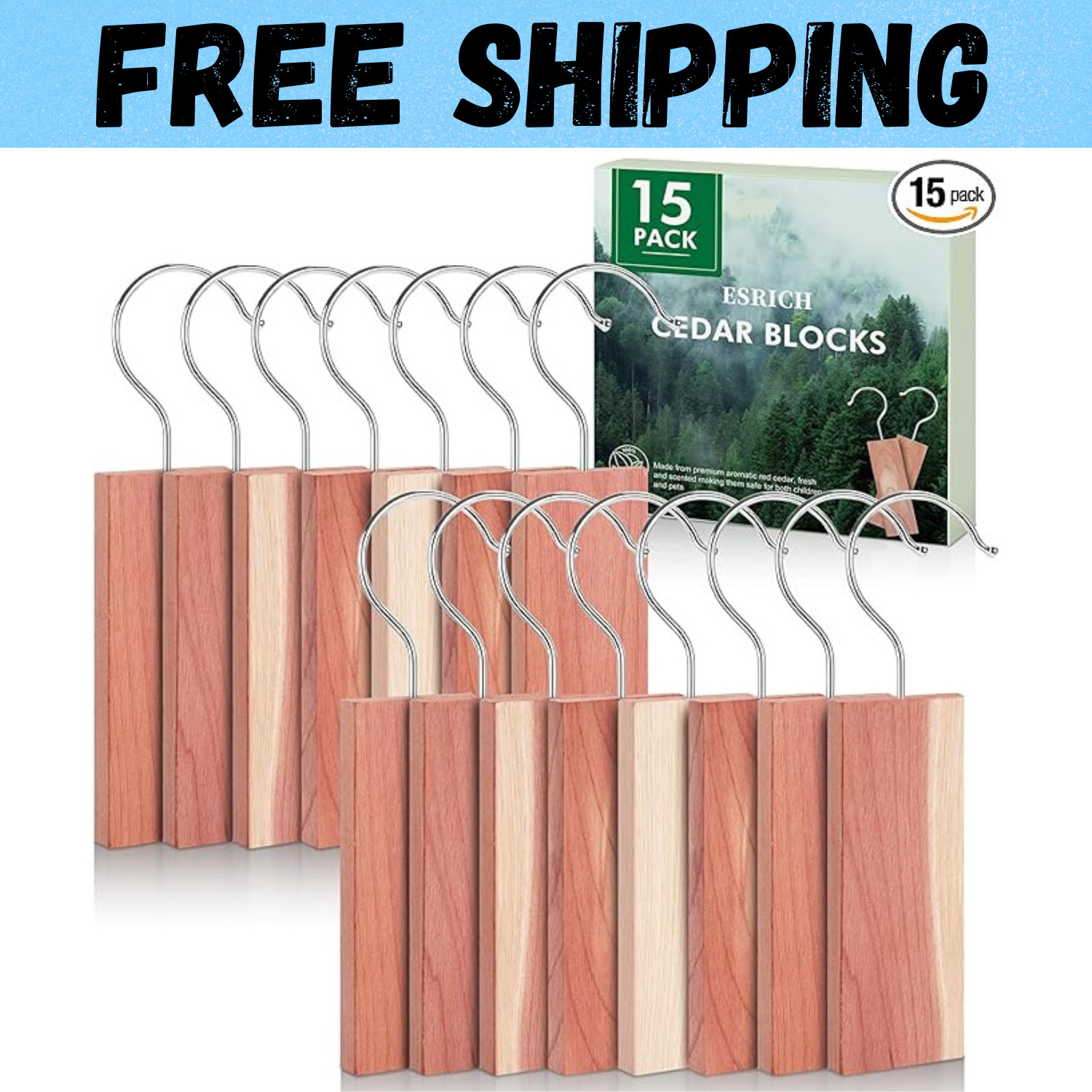 Cedar Blocks for Clothes Storage,15 Pack with Metal Hooks,100% Natura Cedars Woo