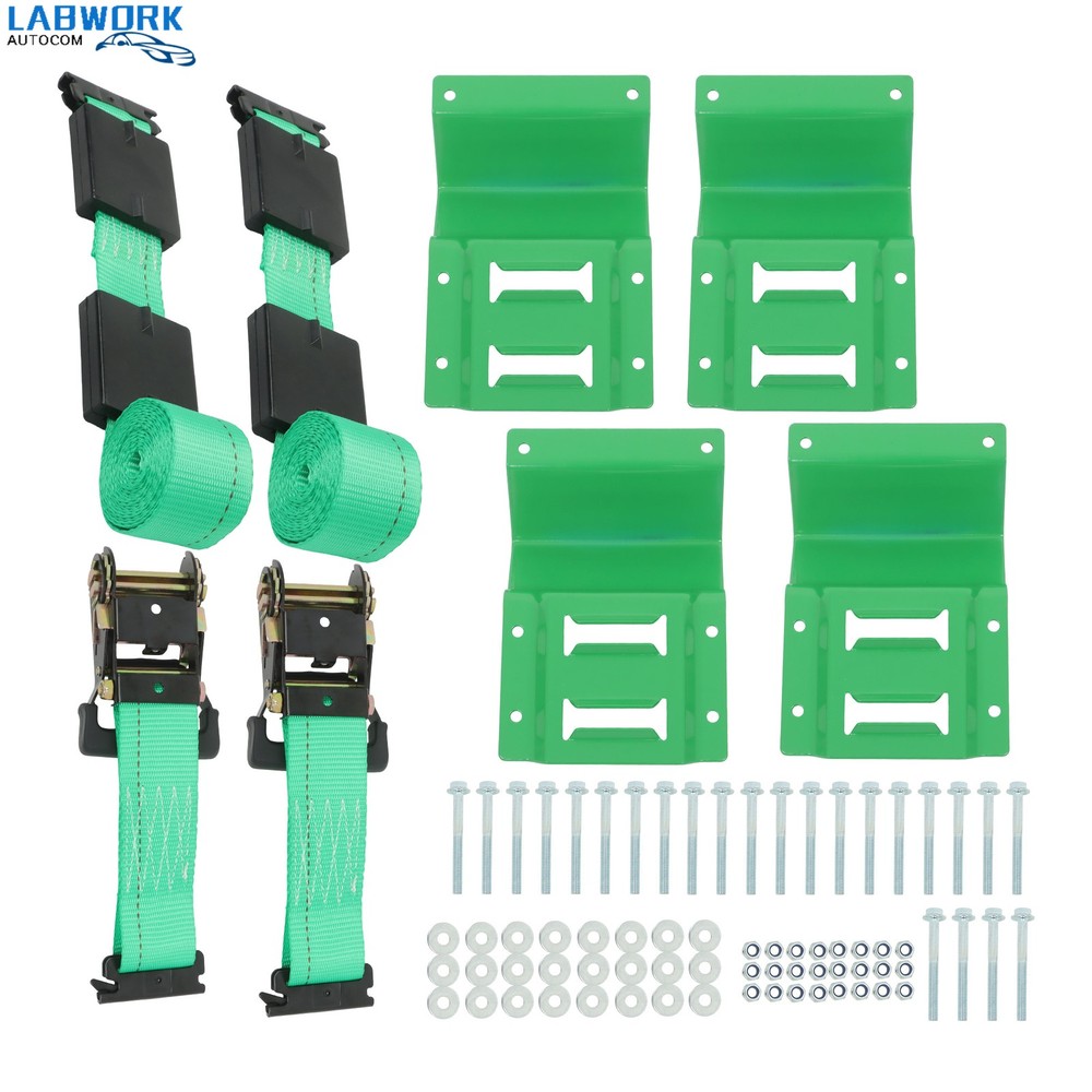 For Trailers Green E Track Wheel Chock Set & 8' Green Ratchet Straps Polyester