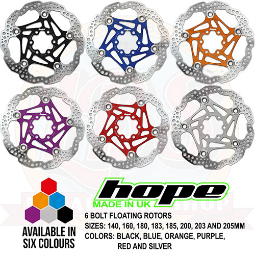 Hope 6 Bolt Floating Disc Rotor - All Colors and Sizes - Brand New