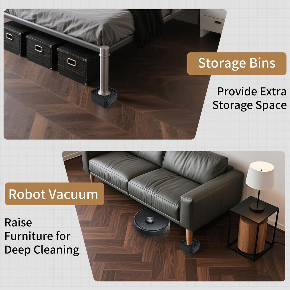 4 Pack Bed Risers Heavy Duty Adjustable Furniture Risers for Bed Couch Sofa D...