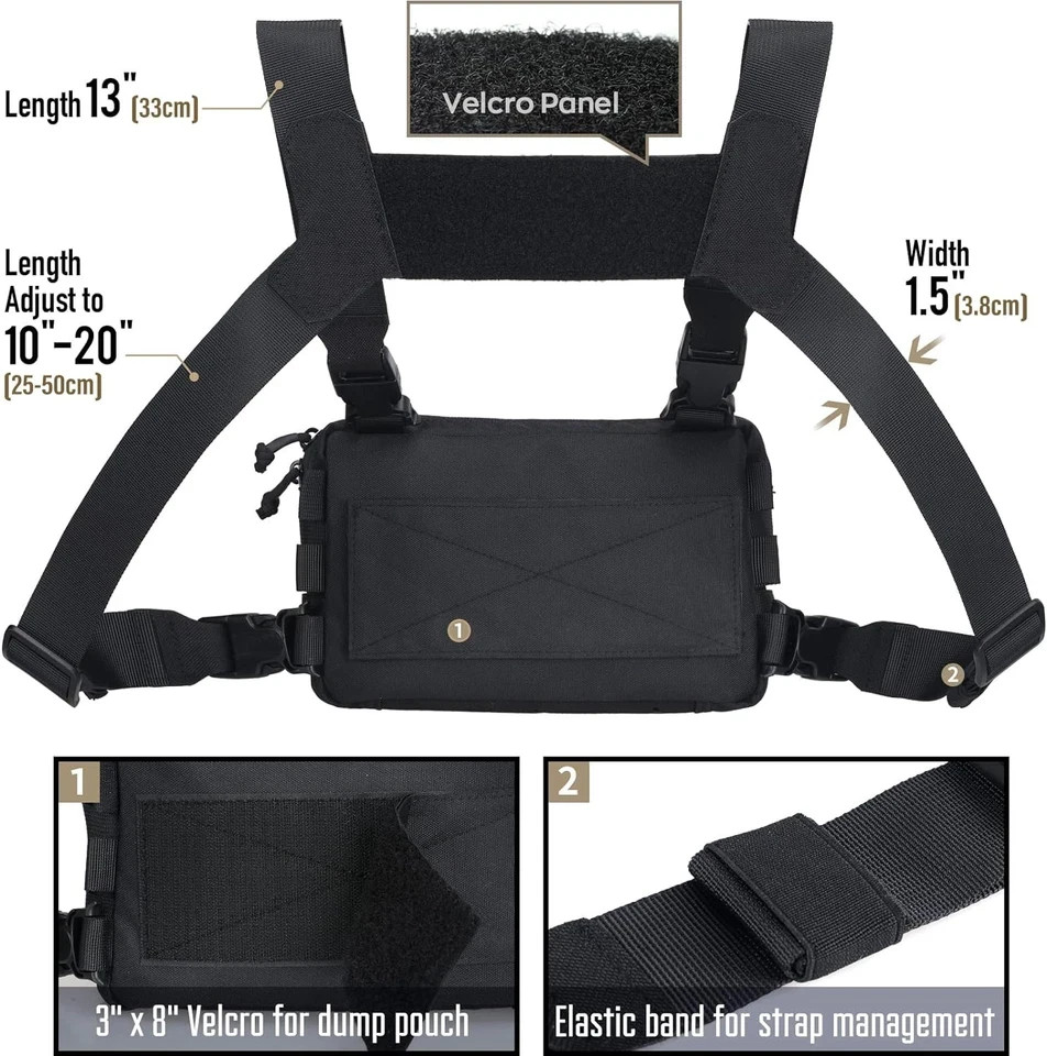 Tactical Chest Rig Pack for Men, Running Chest Bag with Front Loop Recon C