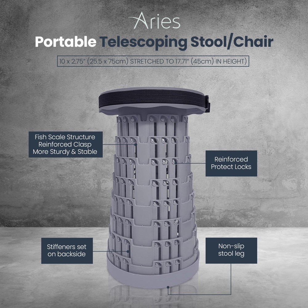 Aries Portable Telescoping Stool/Chair, Solid Gray