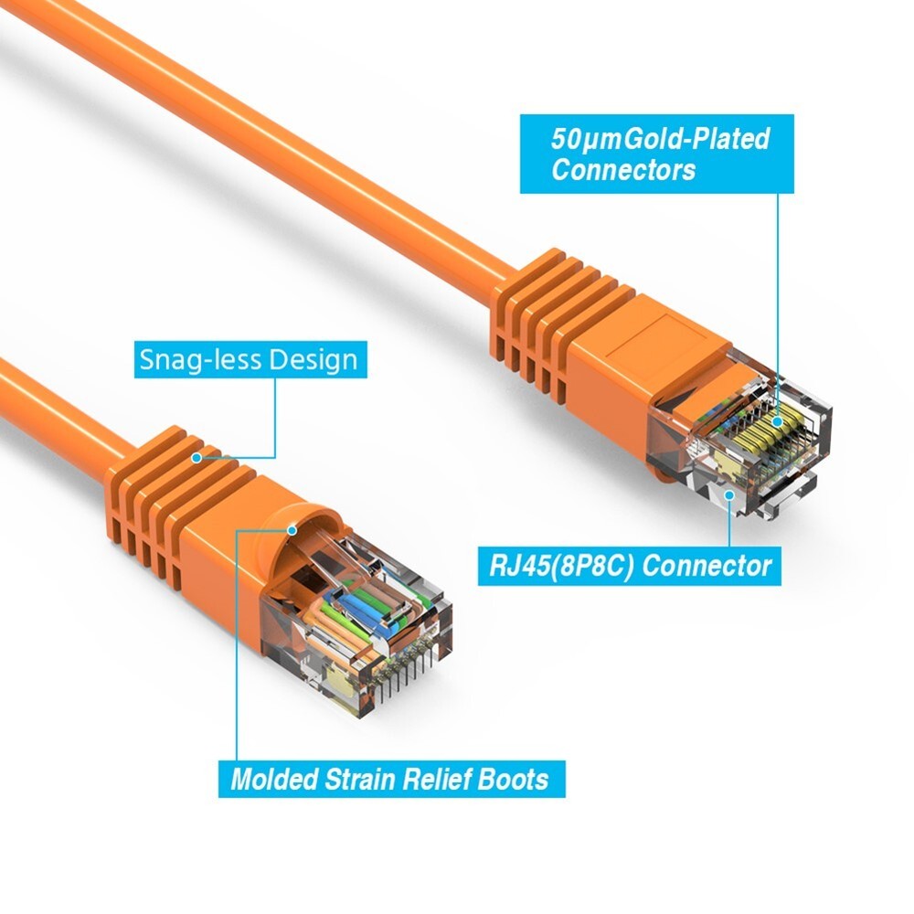 8Ft Cat5E RJ45 Network LAN Ethernet Modem UTP Snagless Patch Booted Cable Orange