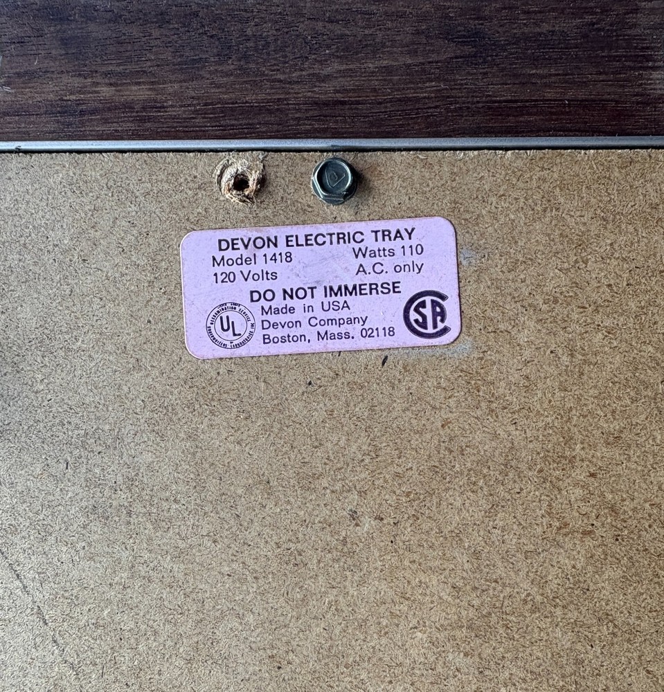 Vintage 70s Rectangular Hot Electric Tray By Devon Model 1418 Avocado WORKS!