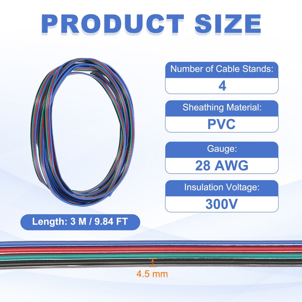 9.84ft 28 Gauge 4 Conductor Electrical Wire Tinned Copper Cable