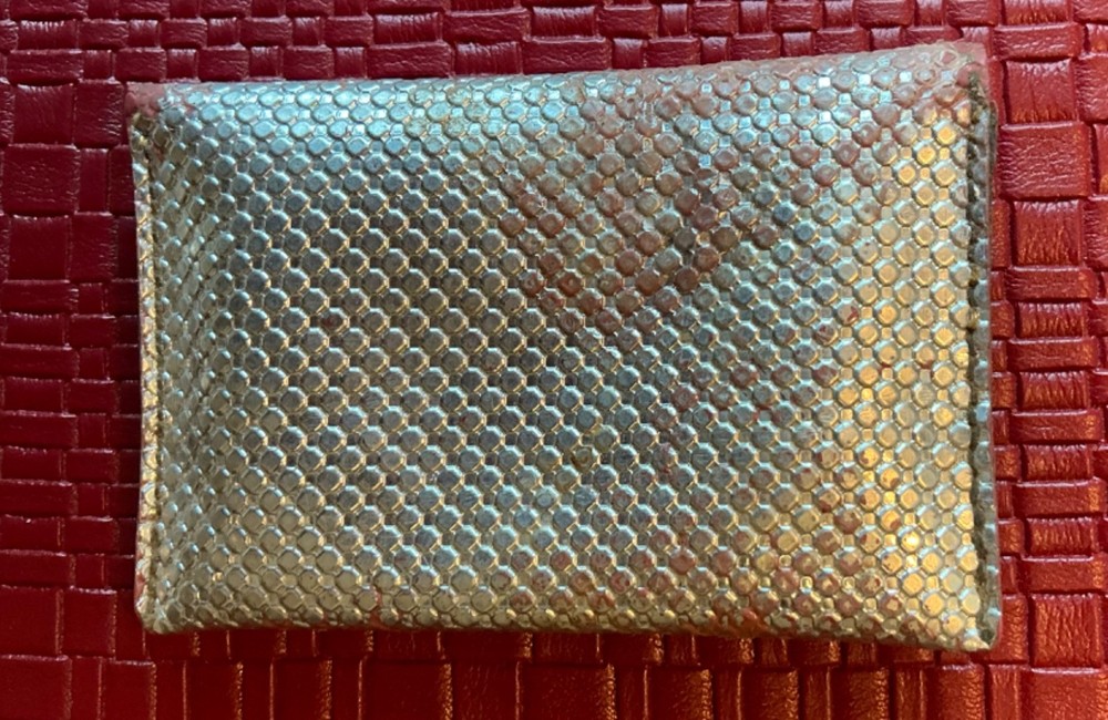 VTG Silver Colored Rosary And Card Wallet Snap Button Case