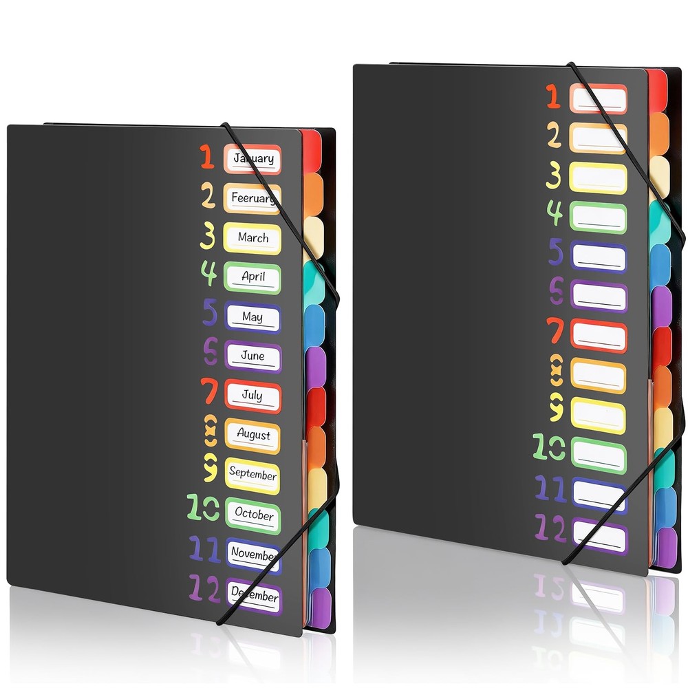 2 Pack Expanding File Folder with 12 Pockets, A4 Accordion Document Organizer...