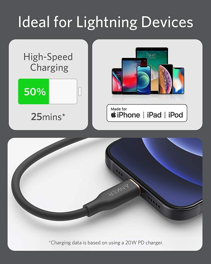 Anker USB C to Lightning Cable Fast Charging Data Sync for iPhone MFi-Certified