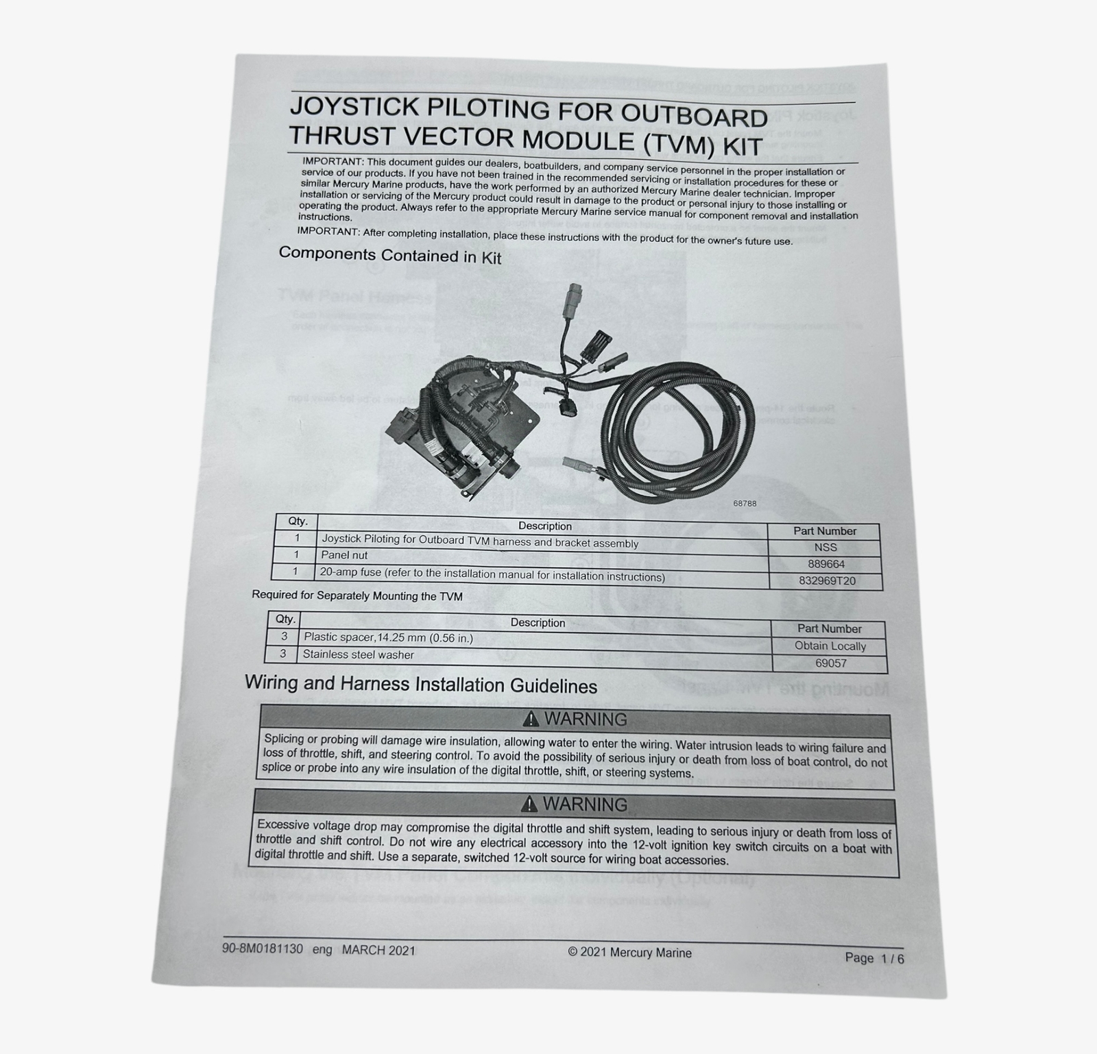 Mercury 8M0147790, Thrust Vector Module TVM Harness Bracket Assembly Kit