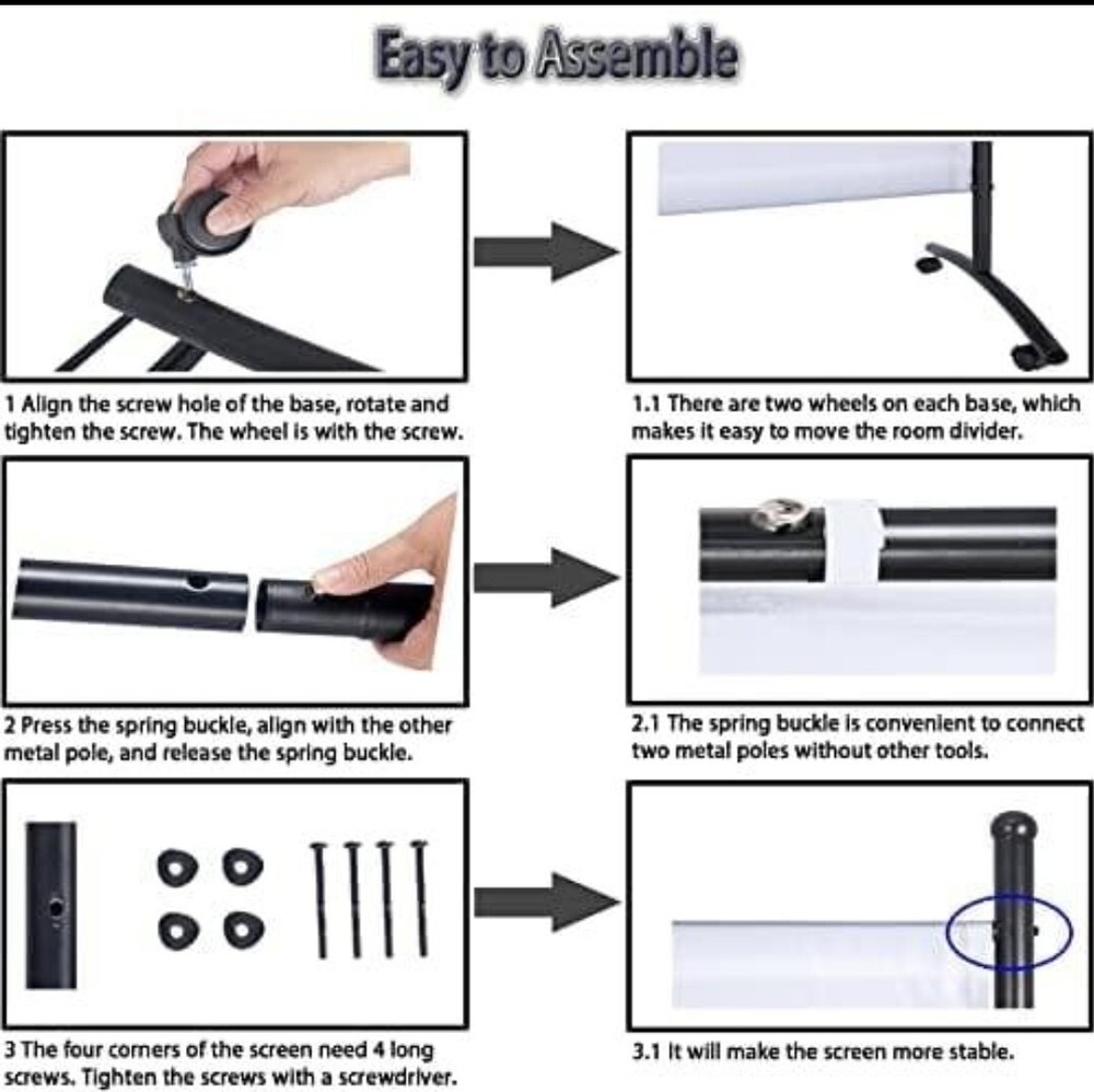 6ft Long One Panel White W/Wheels Room Divider