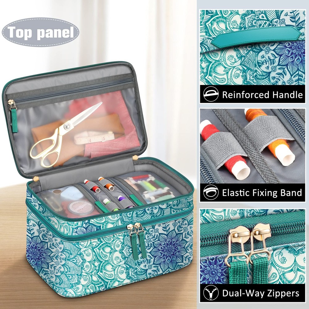 Sewing Accessories Storage and Organizer Case, Double-Layer Sewing Kits Carry...