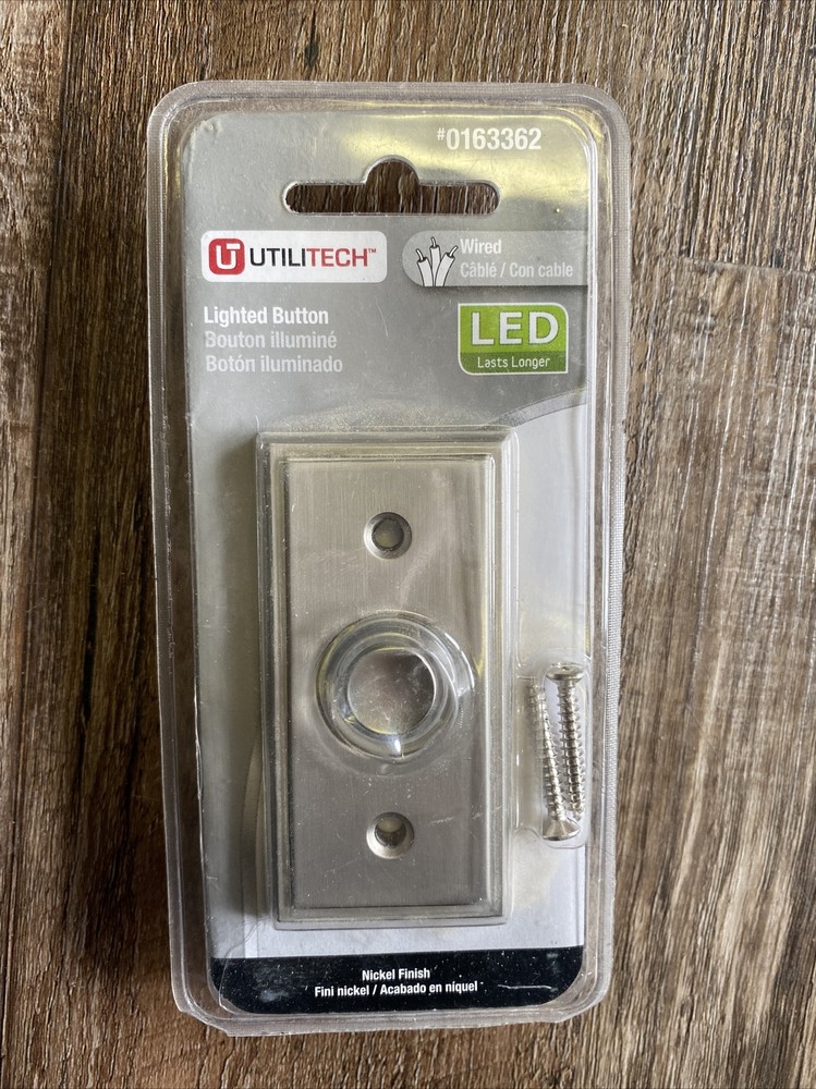 Doorbell Button LED Halo Lighted Insert Recess Mount Rectangular Nickel Wired