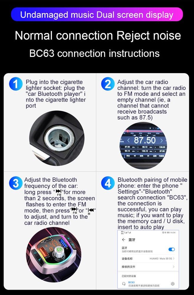 Car Bluetooth FM Transmitter MP3 U Disk Player Adapter Kit Dual USB Fast Charger