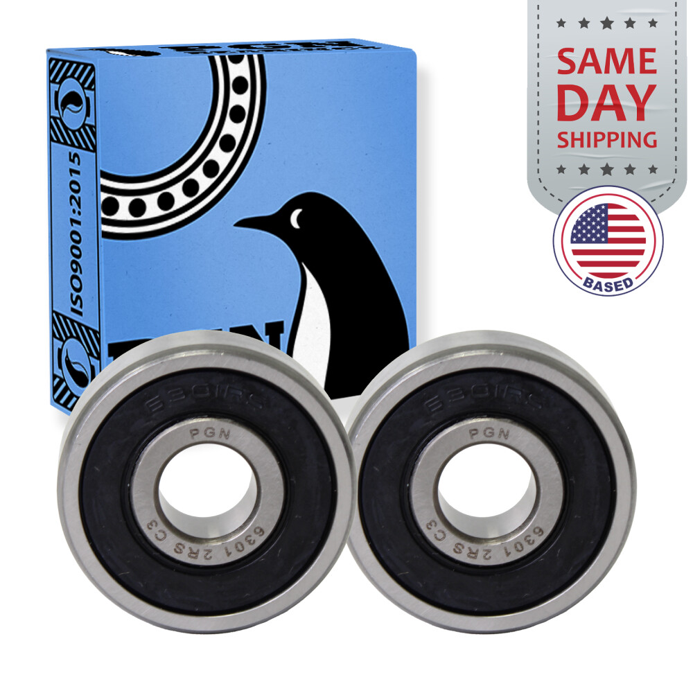 (2) 6301-2RS Premium Rubber Seal Ball Bearing C3 EMQ, 12x37x12, 6301 2RS 6301rs