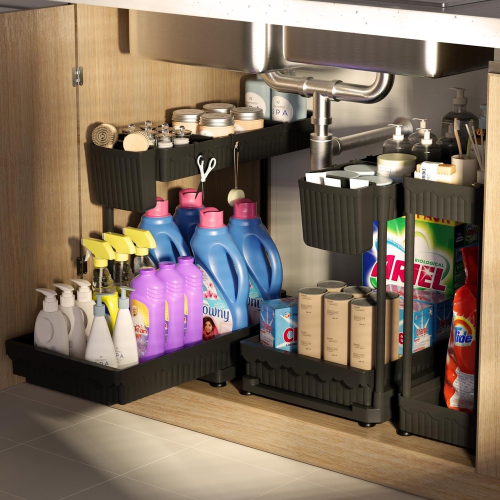 3 Pack Multi-Purpose Under Sink Organizers and Storage, 2026 L-Shaped Pull Ou...