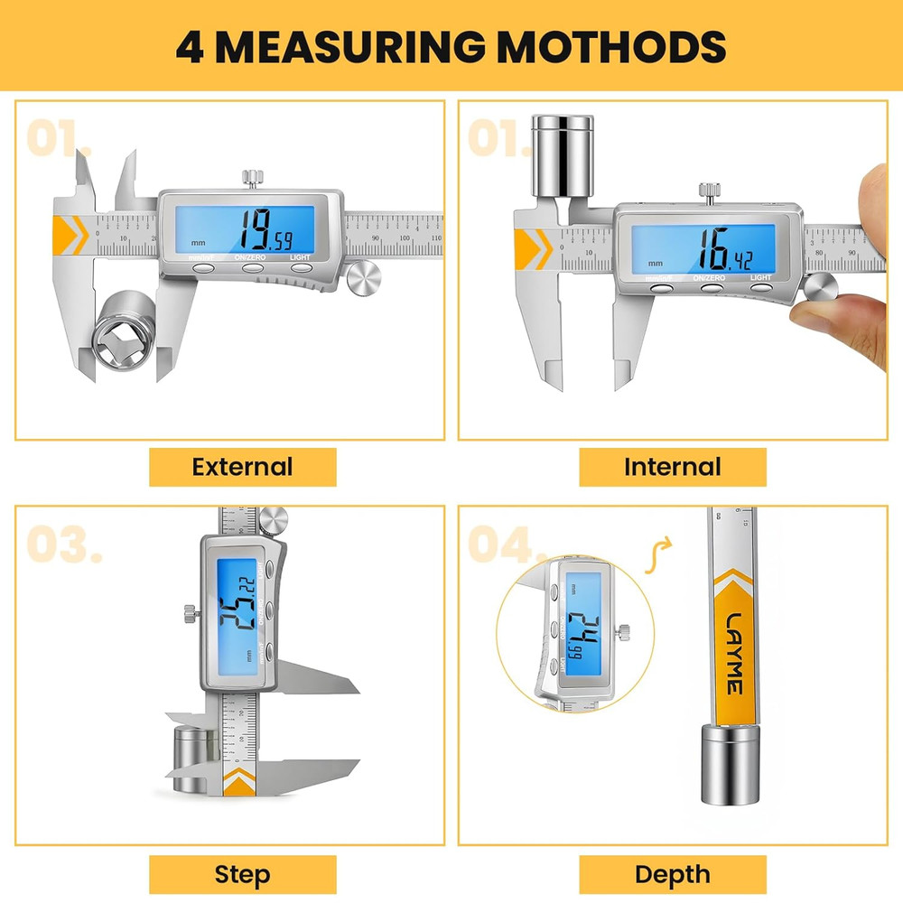 Digital Caliper, Rechargeable Caliper Measuring Tool with Backlight LCD Screen,V