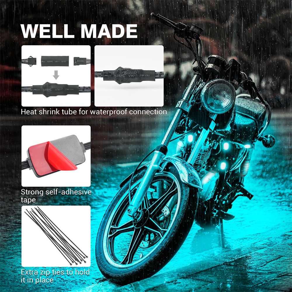 10pcs Multi-Color RGB Underglow LED Light Kit w/Remote Controller For Motorcycle