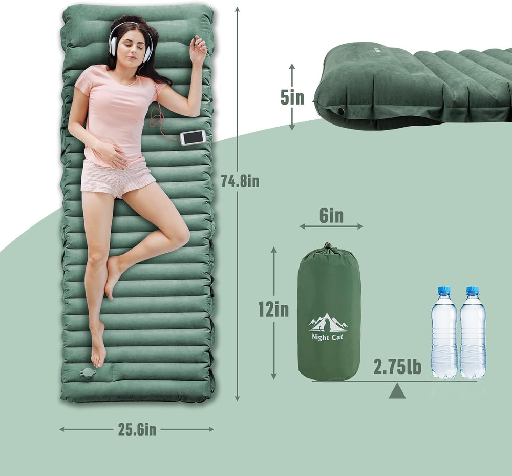 Camping Sleeping Pad: Lightweight Backpacking Inflatable Sleeping Mat with Inter