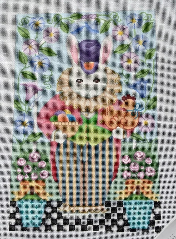 Brenda stoft Needlepoint easter rabbit with morning glories threads and canvas