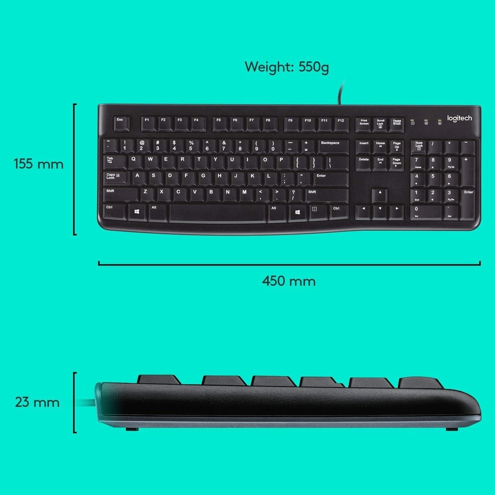 Logitech MK120 Wired USB Keyboard and Mouse, Black. open box