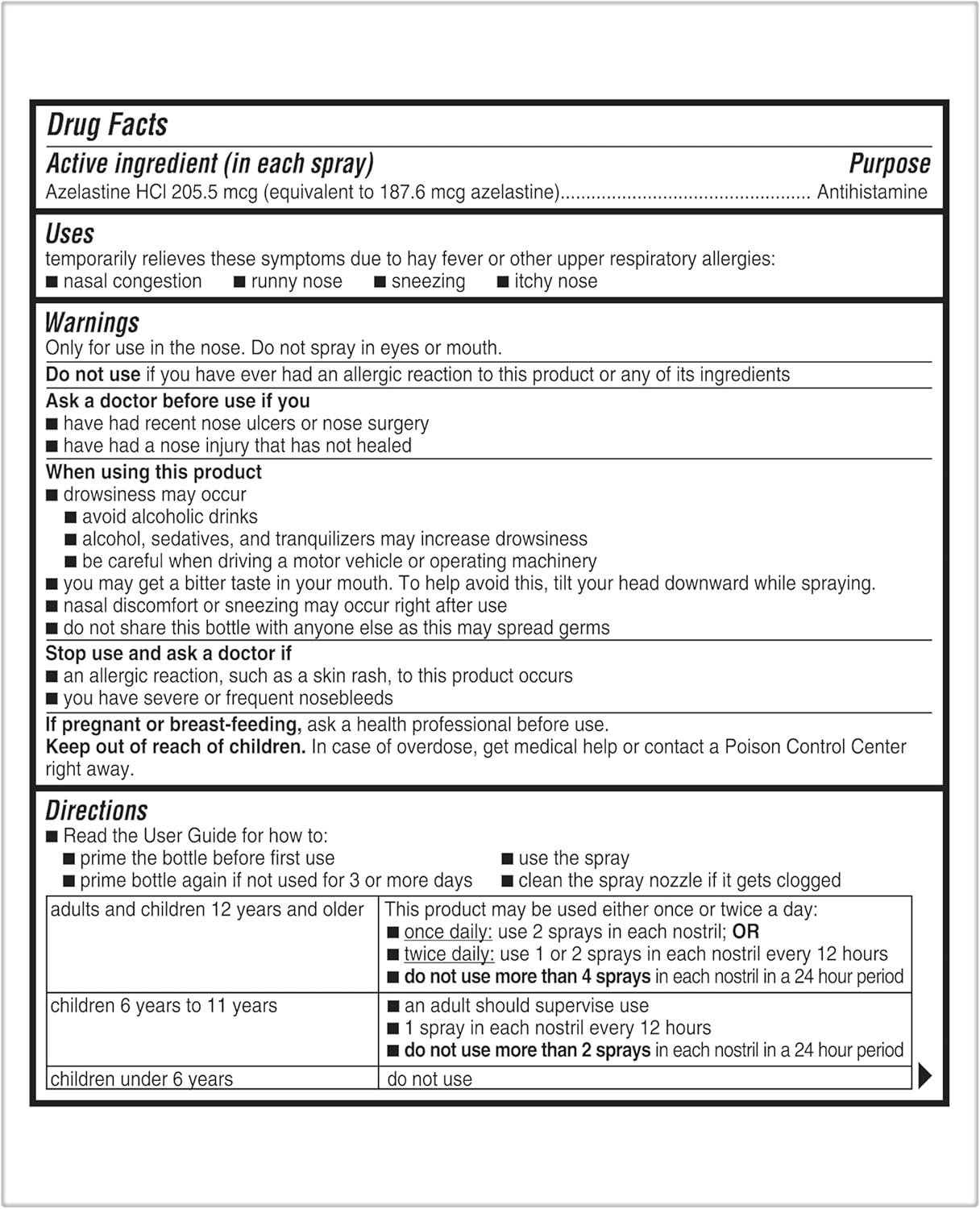 ASTEPRO ALLERGY Nasal Spray 60 Sprays 24-hour Antihistamine Steroid Free 09/28