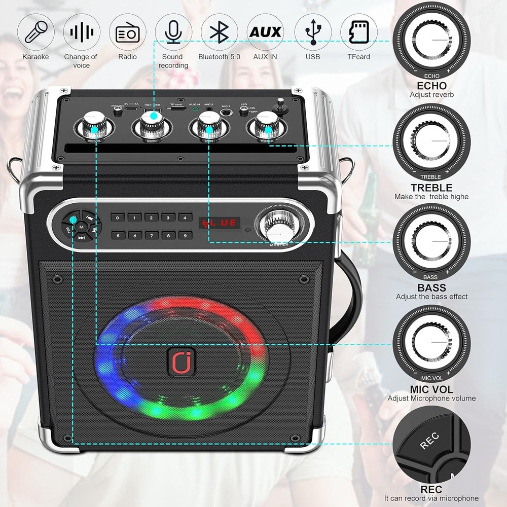 Advanced Portable PA System with Bluetooth, Bass Adjustment & Remote Control