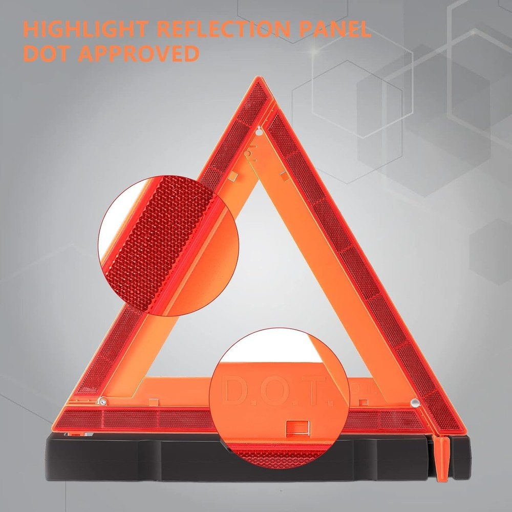 3 Pack Reflective Warning Triangles with Case