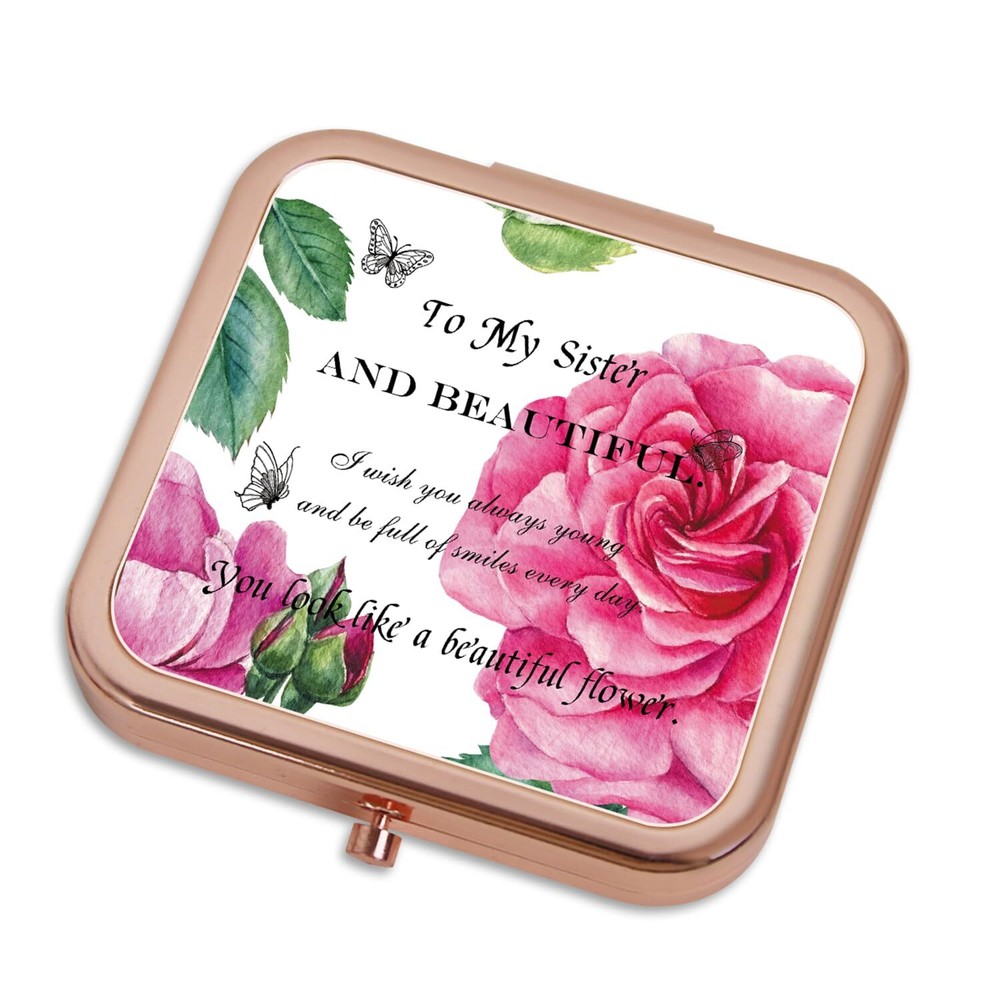 Small Compact Mirror Rosegold Square 2.8”×2.8” DropRubber Double Sided Mini M...