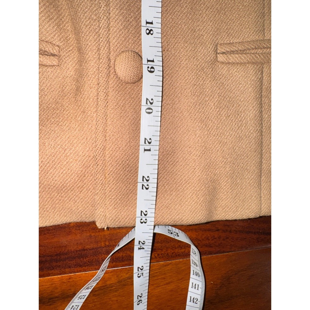 BEDFORD FAIR Beige Button Front Collarless Wool Blazer Jacket Womens