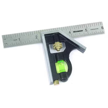 Westward 4Mrx3 Combination Square, 6 In, Black, Zinc