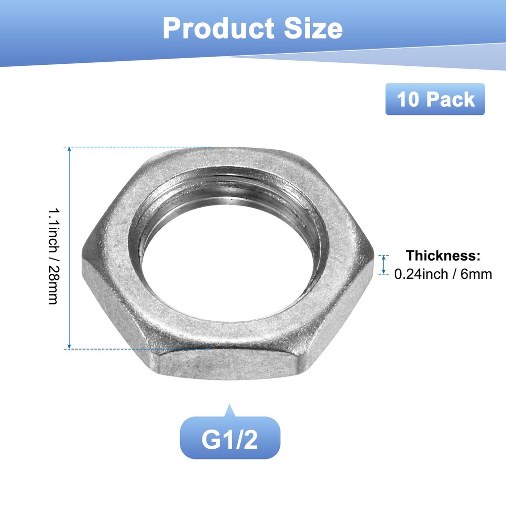 10-Pack Cast Pipe Fitting Hex Locknut, G1/2 Female Thread Hex Locking Nut