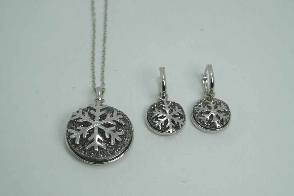 Sterling Silver & Silver Colored Druzy Pendant & Dangle Earrings Set