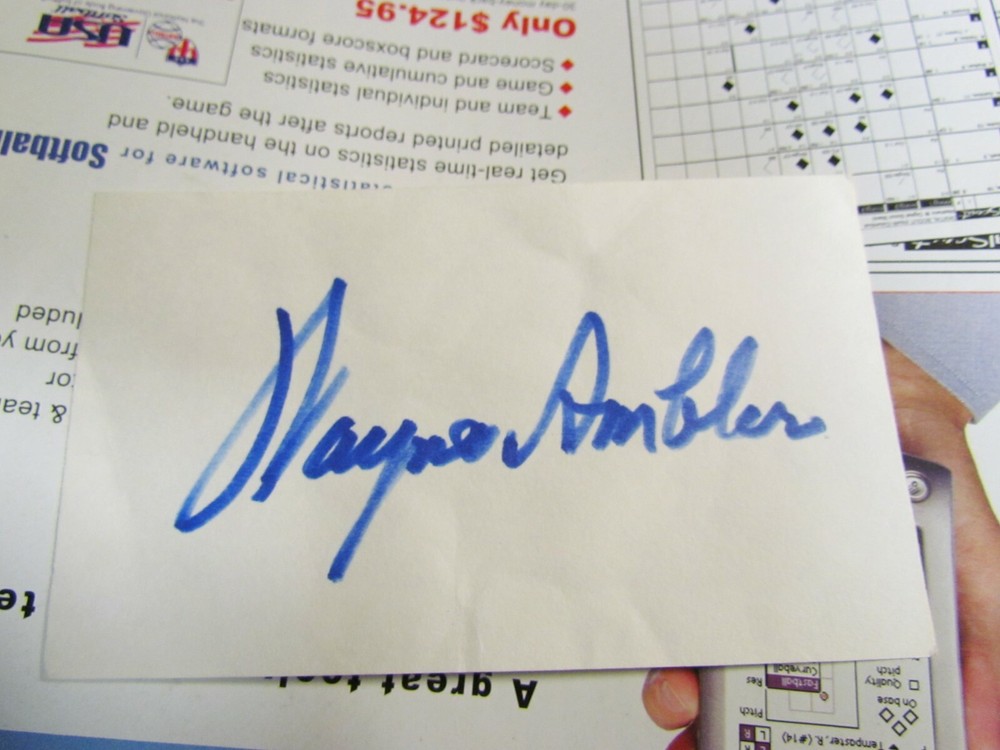 Waybe Ambler autographed index card