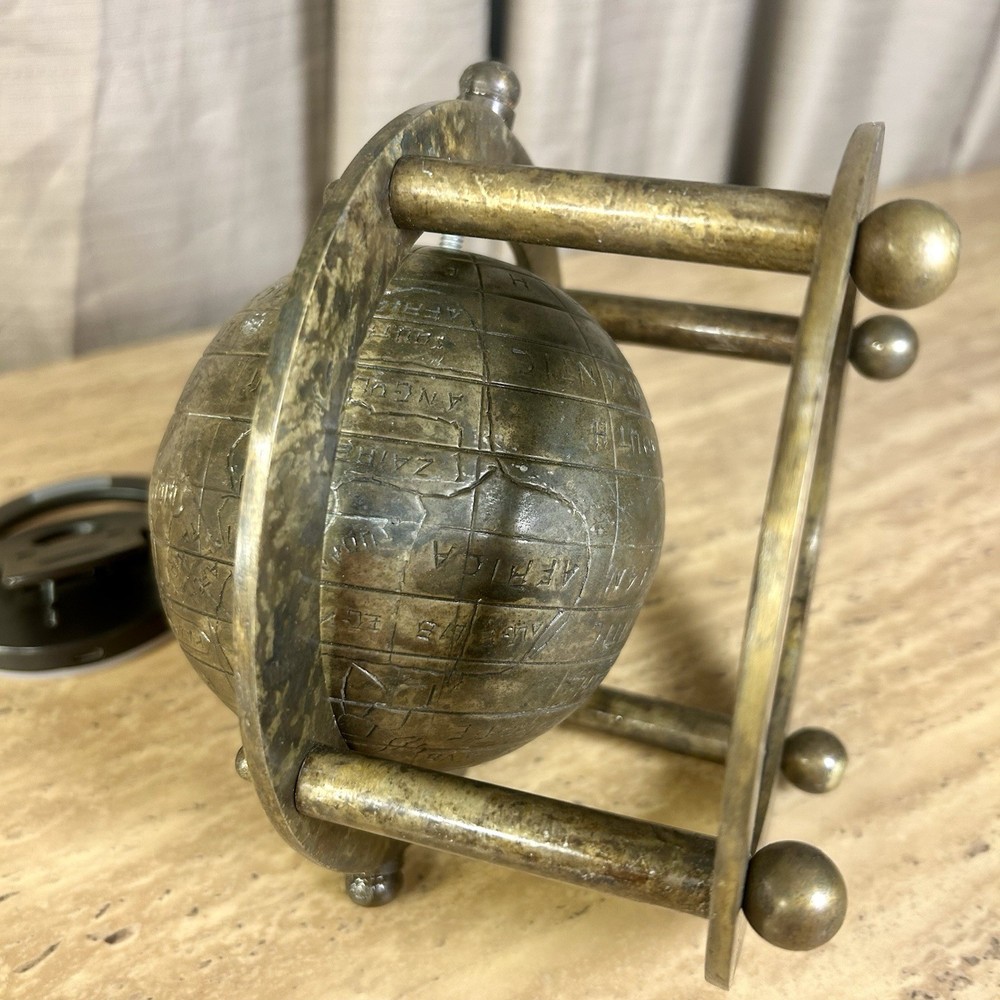 Table Globe Etched Old World Style Vintage Solid Brass Desk Office Study - 7 x 8