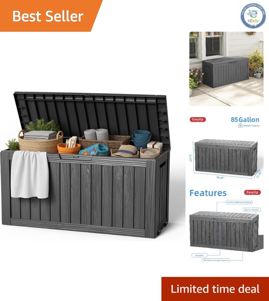 85 Gallon Resin Deck Box - Lockable, Durable, Waterproof Outdoor Storage Box