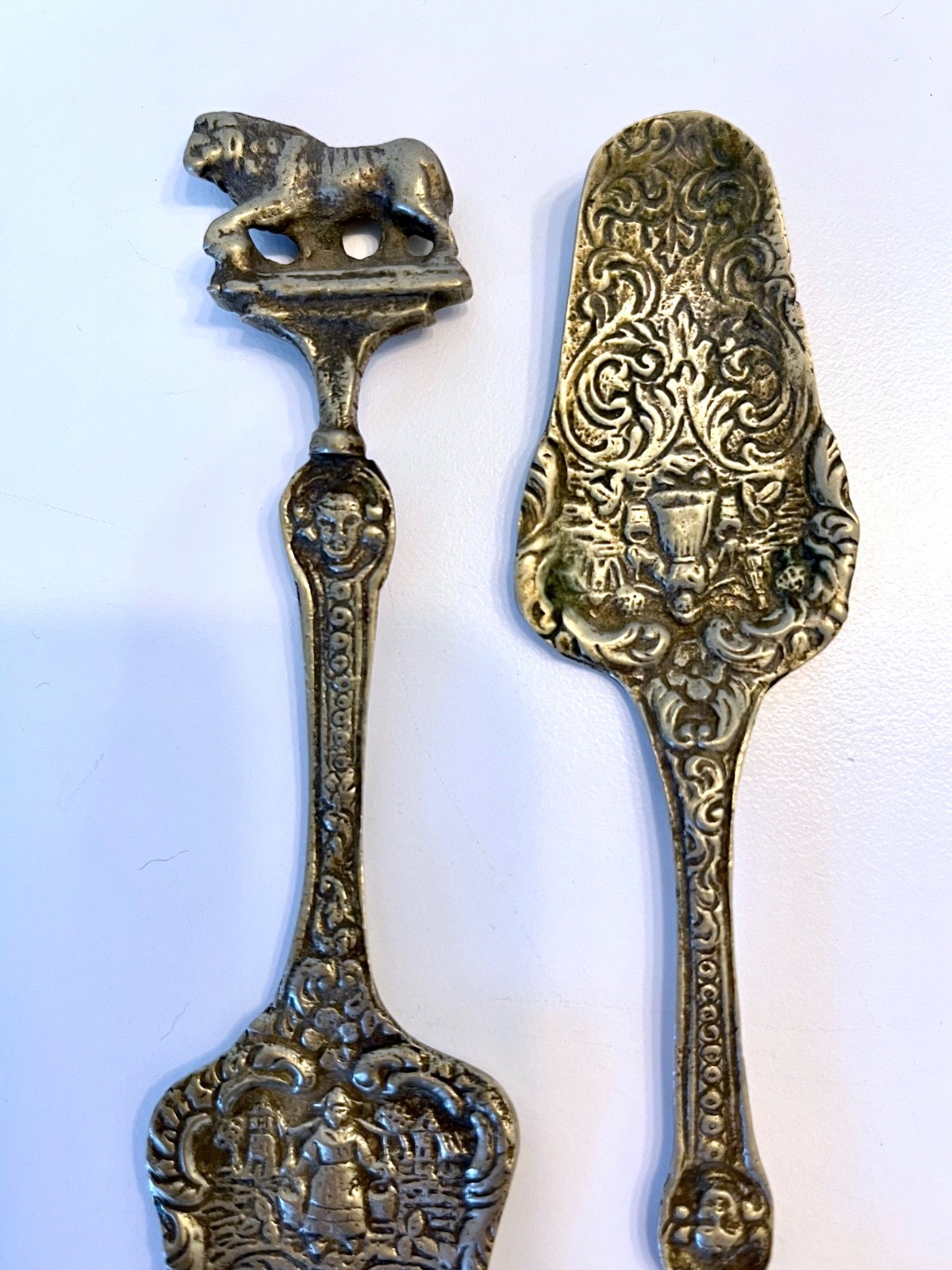 UGO BELLINI Serving Spoon & Fork Ornate Silver Plate Italy 6"