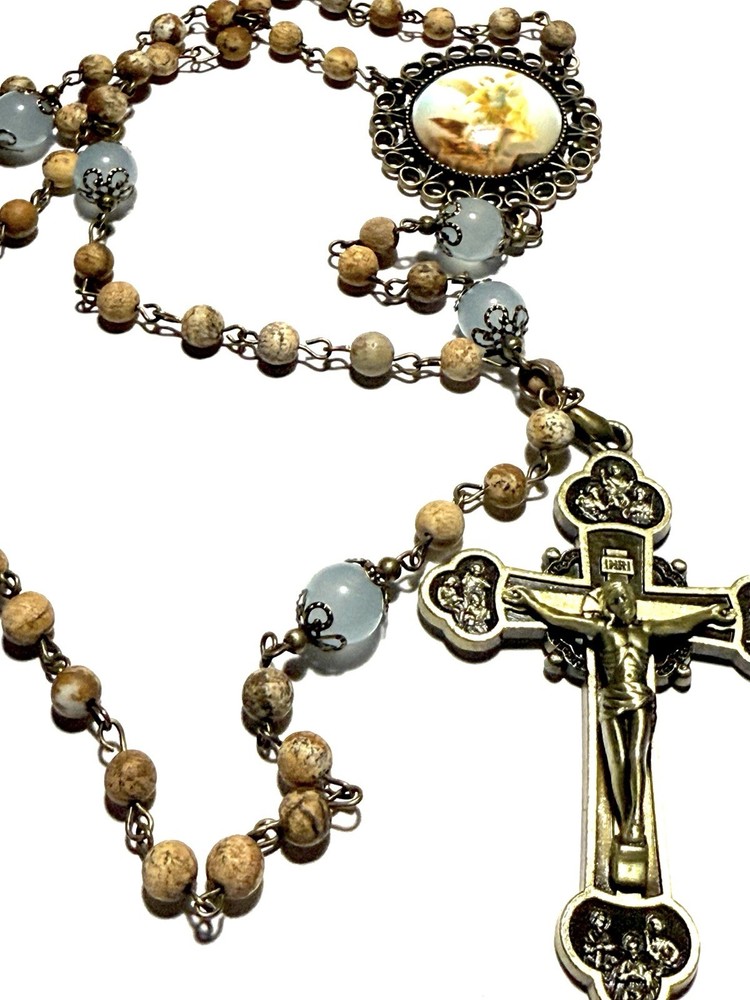 Handmade Picture Jasper, & Aqua Marine Beaded Heirloom Rosary
