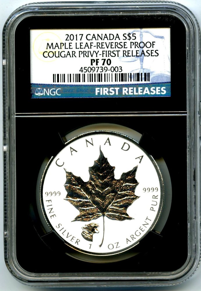 2017 $5 CANADA 1OZ SILVER MAPLE LEAF NGC PF70 HOWLING COUGAR PRIVY REVERSE PROOF