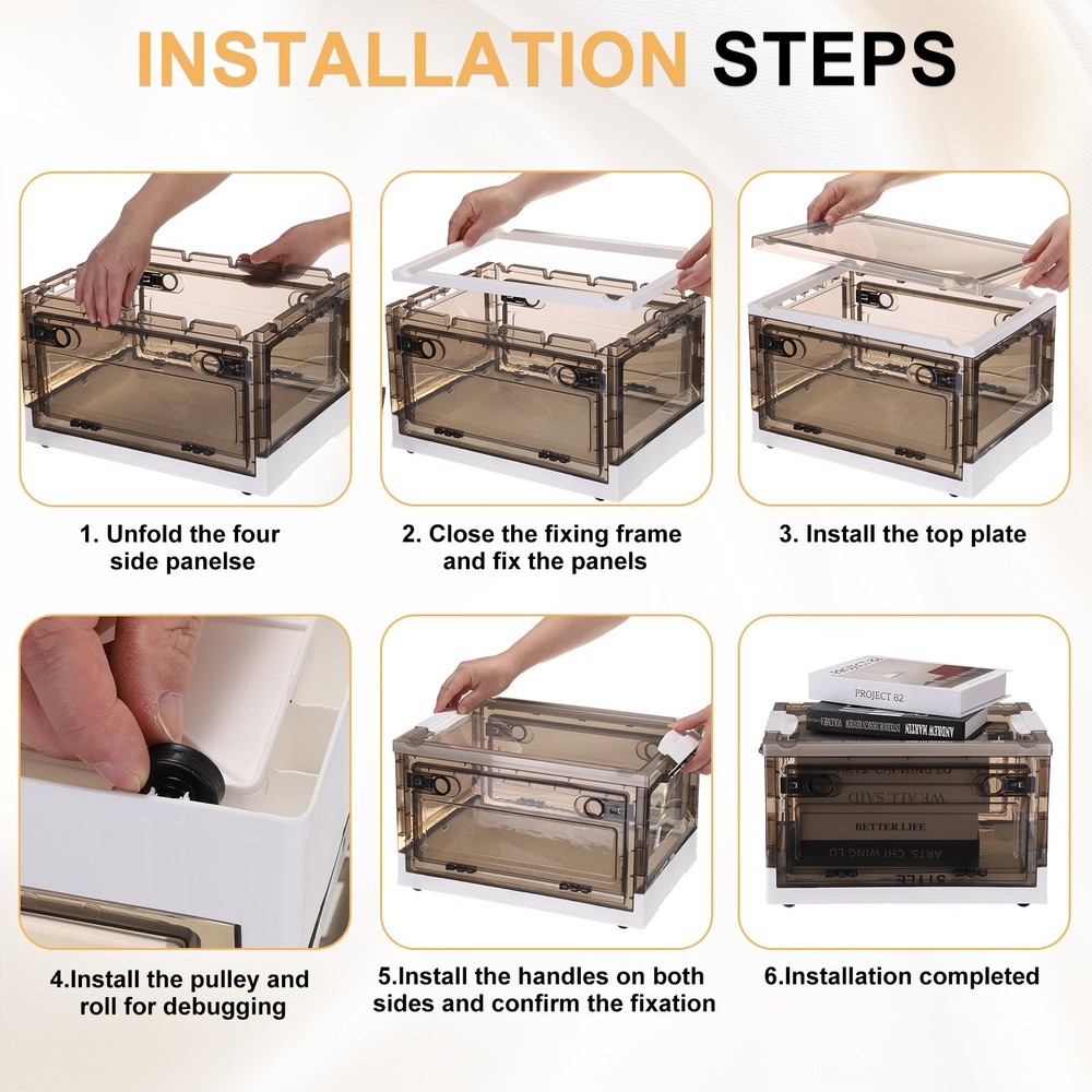 26.4 Quart Plastic Stackable Storage Bins Foldable Box for Bedroom(Yellow)