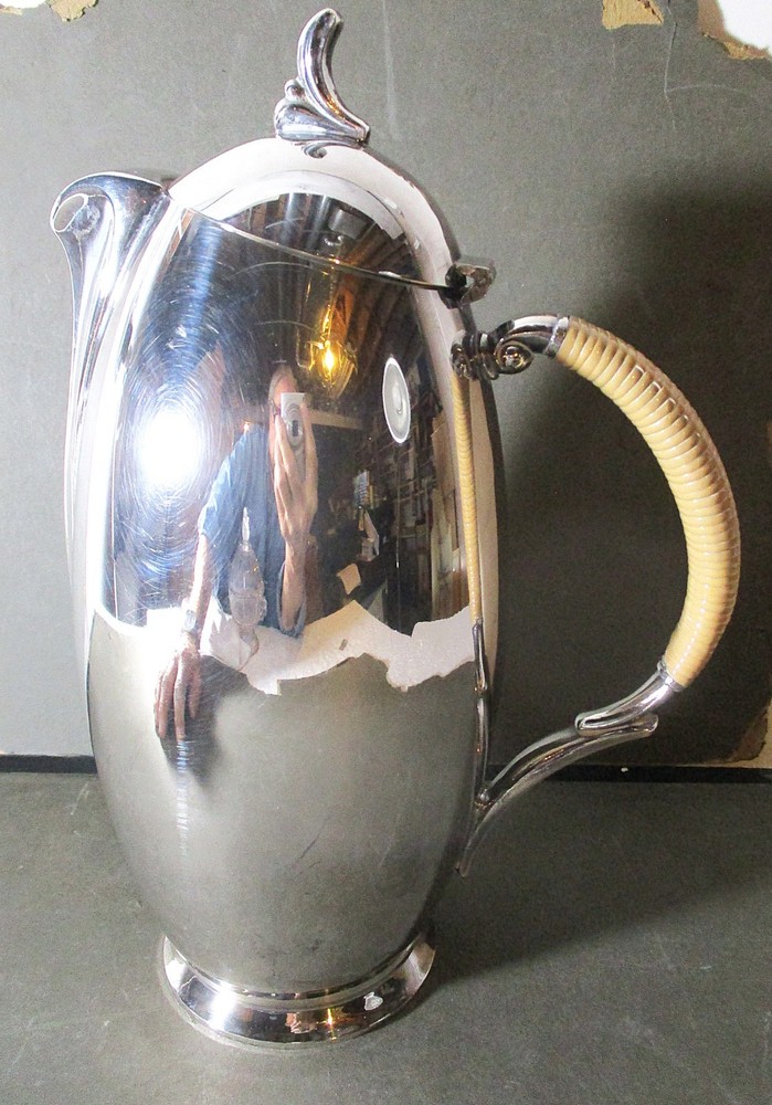 MID CENTURY MODERN SILVER PLATE COFFEE, "FLAIR" ELEGANT STREAMLINED SHAPE IS CO