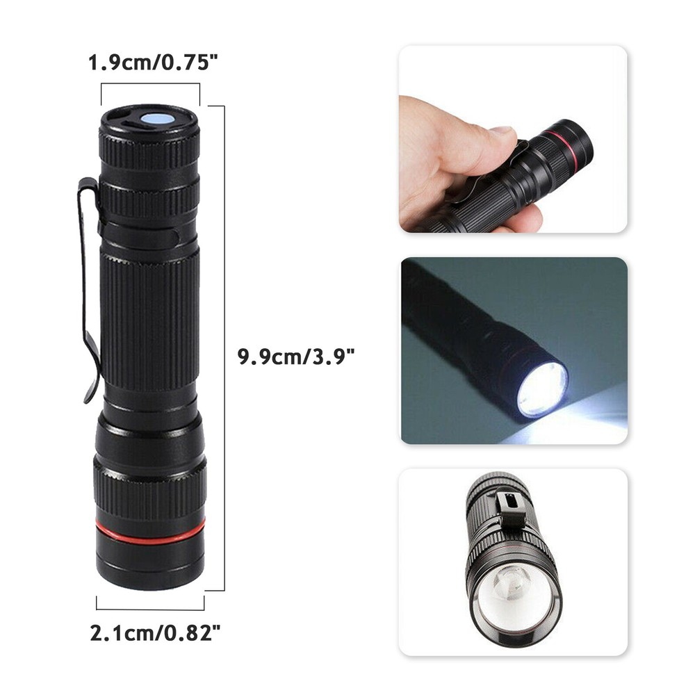 2Pack Rechargeable Mini Flashlight 3 Modes Zoomable Outdoor Torch with Cable