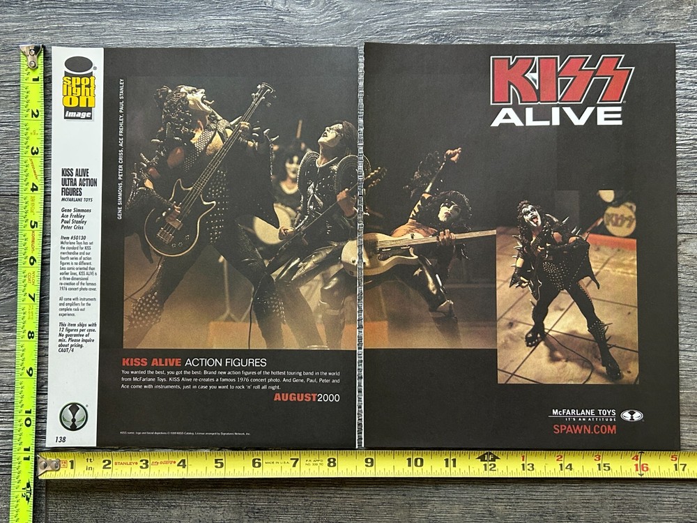 KISS Ad Advert Alive Action Figures McFarlane Toys 2pg Spread 1999 Vintage Kiss