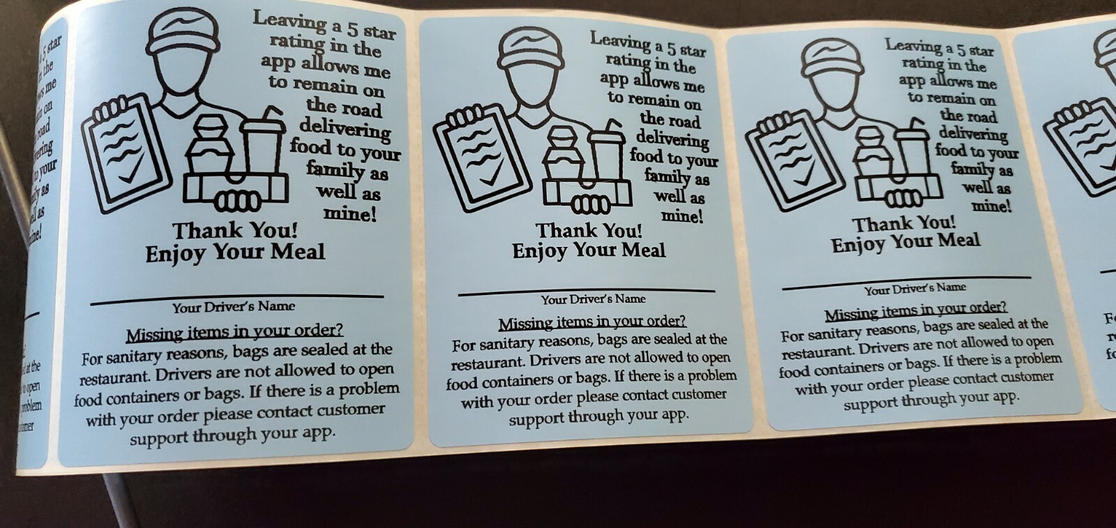 100 Food Delivery Labels Bag Seal 4" x 3" DoorDash Grubhub UberEats Sticker