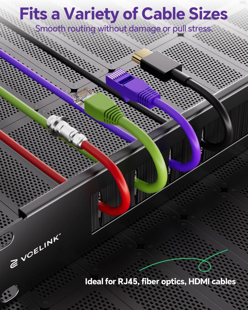 1U Metal Brush Patch Panel 2-Pack for Server Rack Cable Management