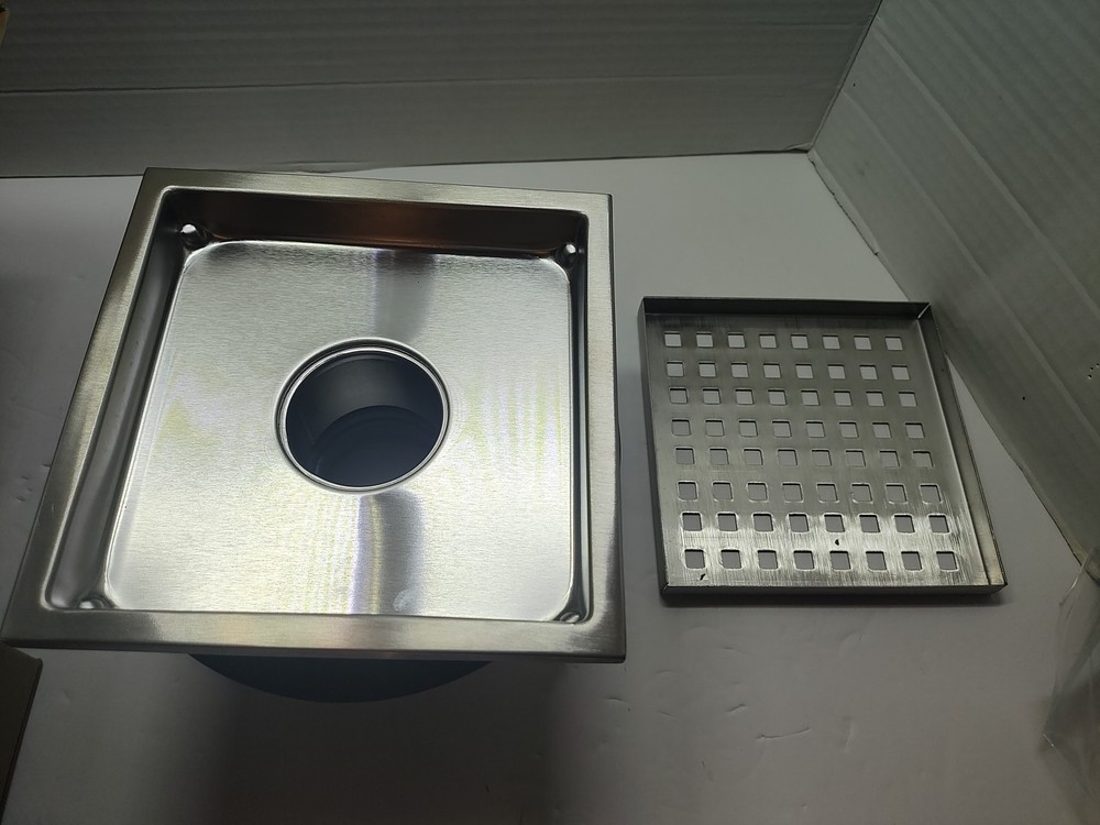 6 inch Square Shower Floor Drain with Flange Quadrato Pattern Grate Removable